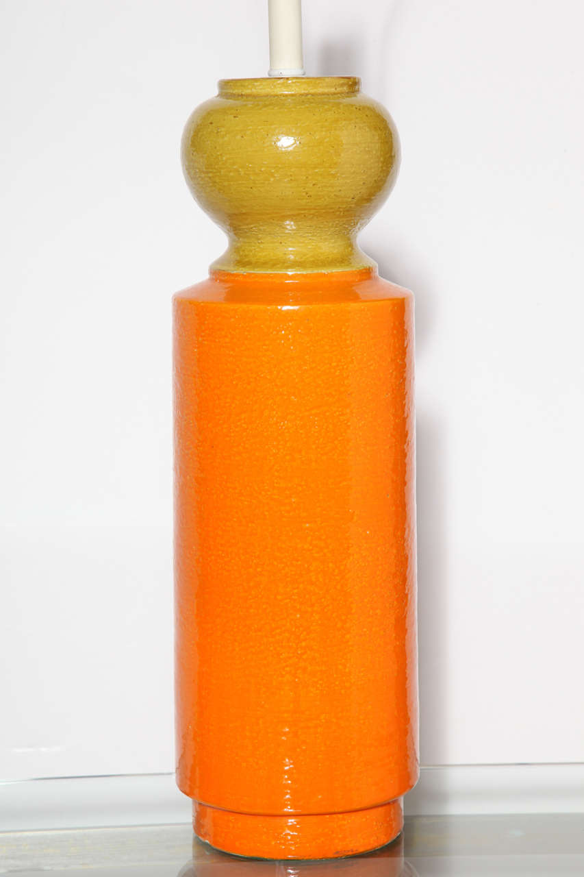 Mid-Century Modern Tall Aldo Londi for Bitossi Orange & Yellow Ceramic Table Lamp, 1950s  For Sale