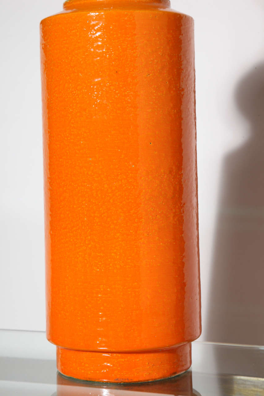 Tall Aldo Londi for Bitossi Orange & Yellow Ceramic Table Lamp, 1950s  In Good Condition For Sale In Bainbridge, NY