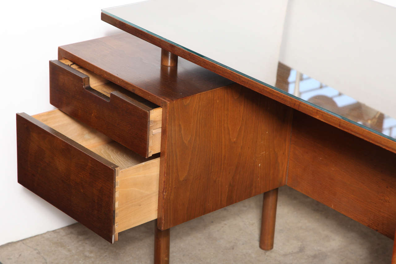 Mid-Century Modern early Milo Baughman Glenn of California two-sided Floating Walnut Desk