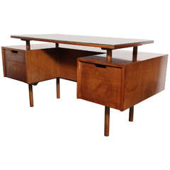 early Milo Baughman Glenn of California two-sided Floating Walnut Desk