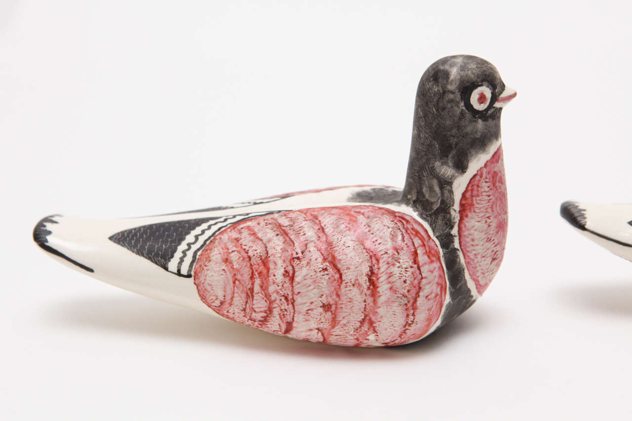 Pair of Glazed Ceramic Pigeons by Yolande Gregory 1