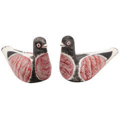 Pair of Glazed Ceramic Pigeons by Yolande Gregory