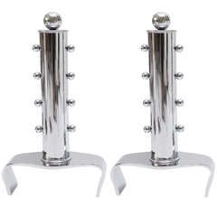 Pair of Art Deco Polished Chrome Andirons 9