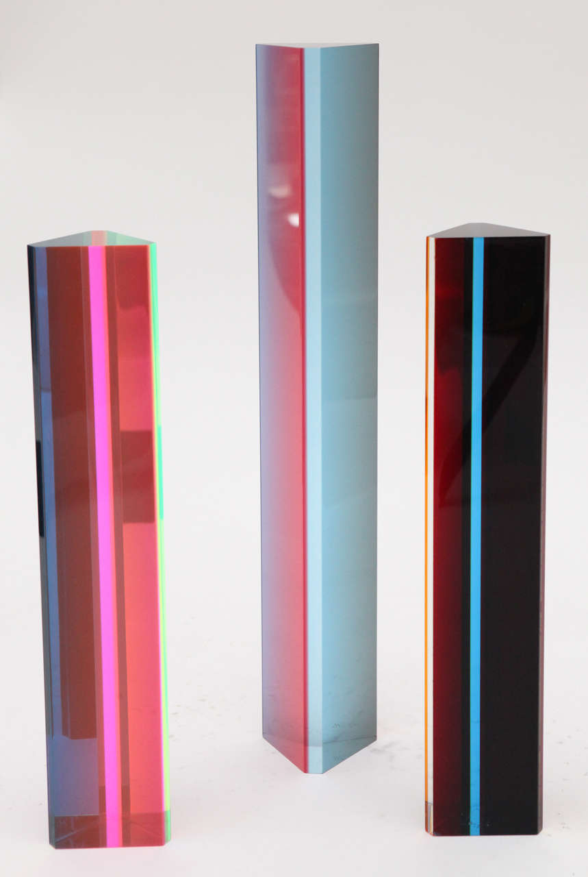 American Trio of Acrylic Hexagonal Column Sculptures by Vasa