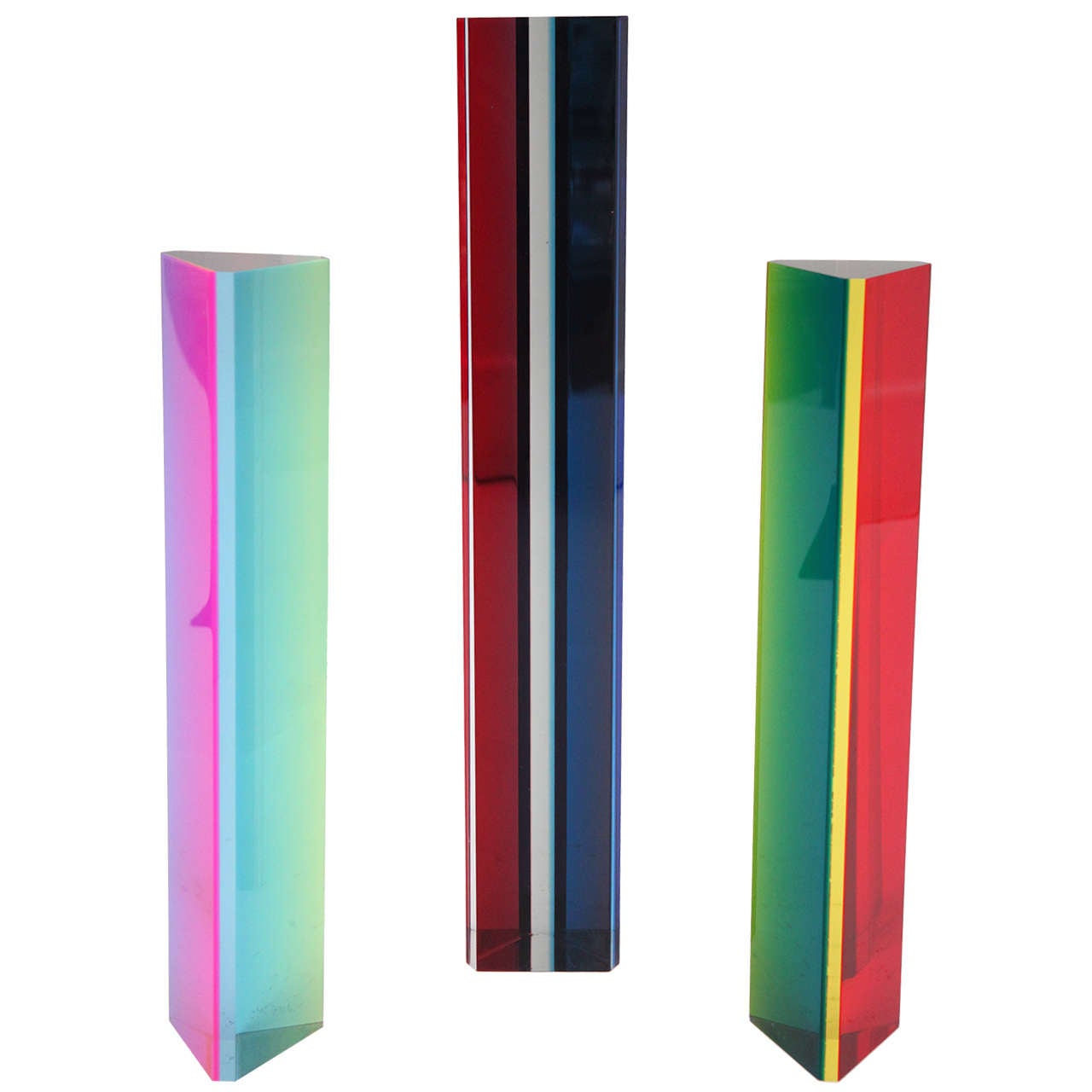 Trio of Acrylic Hexagonal Column Sculptures by Vasa