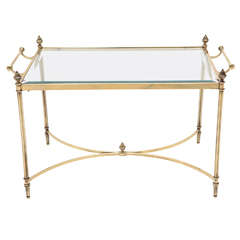Neoclassical Style Brass and Glass Tray Table