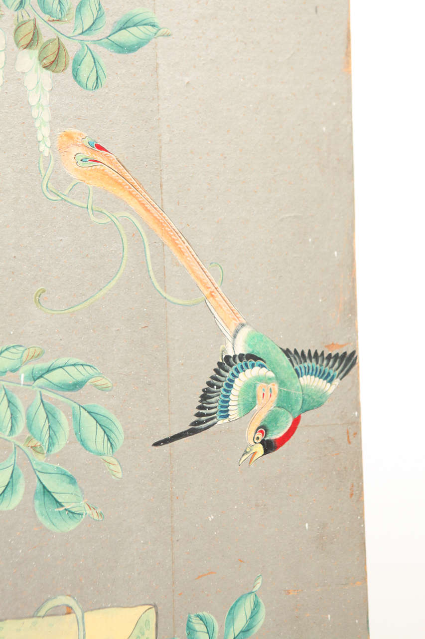 Mid-20th Century Chinoiserie Four Panel Wallpaper Folding Screen