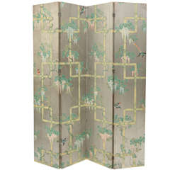Vintage Chinoiserie Four Panel Wallpaper Folding Screen