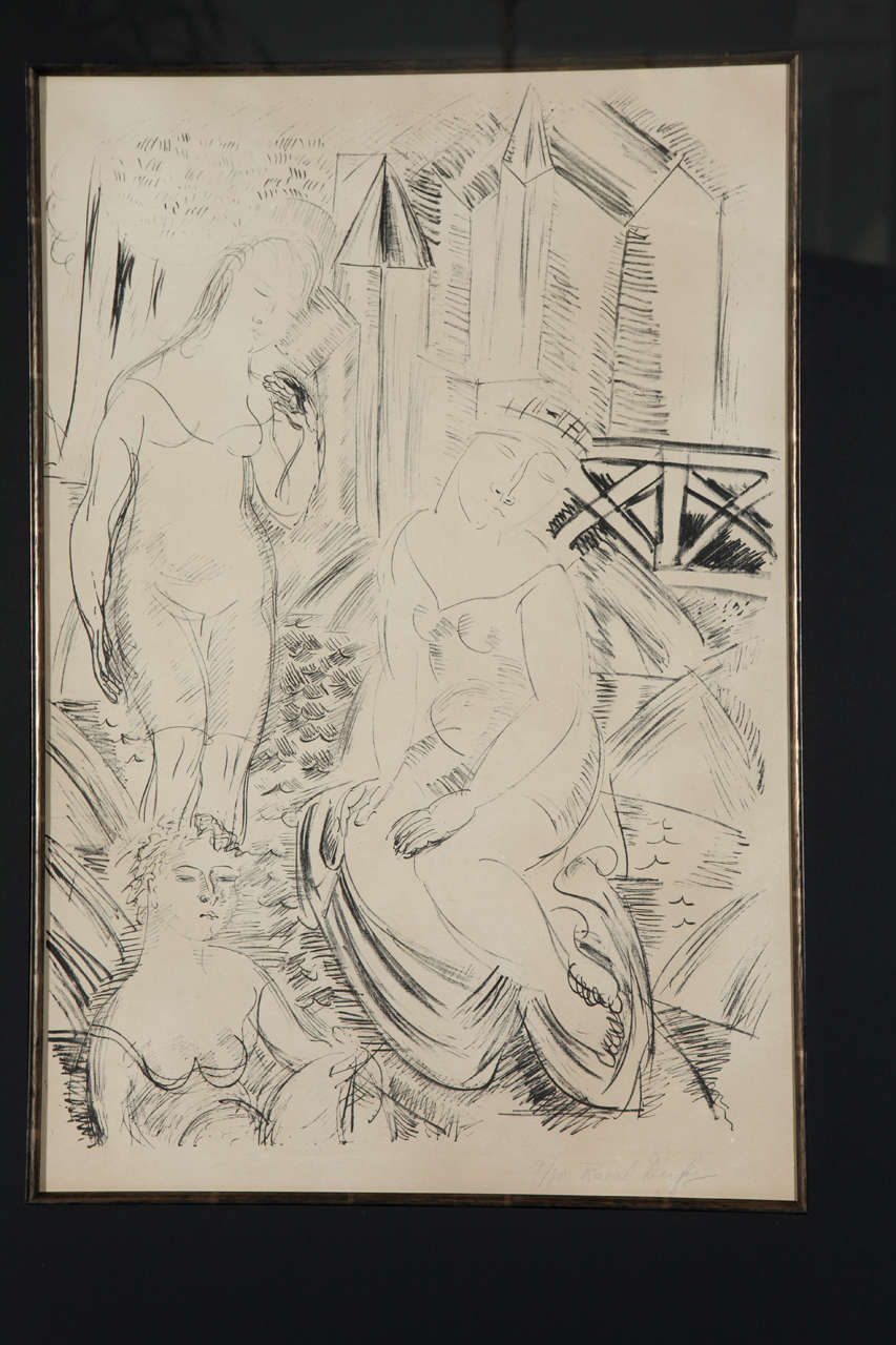 Trois Baigneuses Devant le Port de Sainte-Adresse Lithograph by Raoul Dufy In Excellent Condition For Sale In Palm Desert, CA