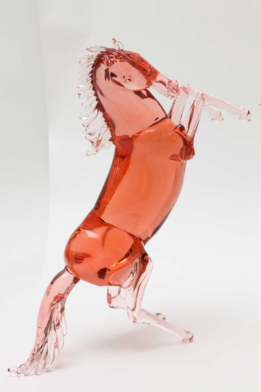 Italian Pair of Murano Glass Stallions by Pino Signoretto