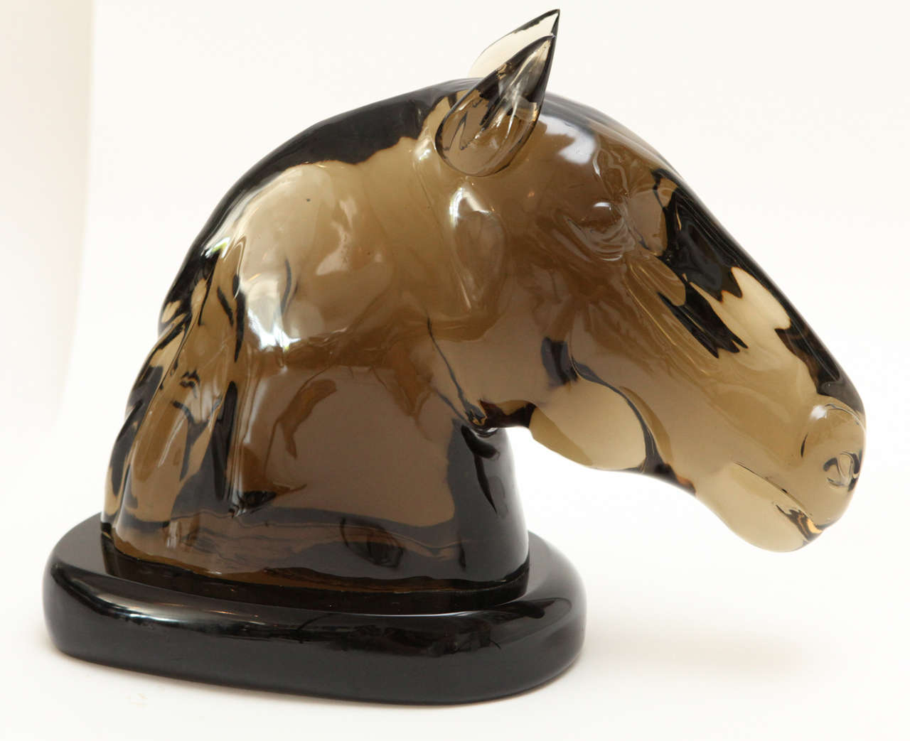 A stunning smoke grey Murano glass horse head sculpture by master glass artist, Ermanno Nason. Signed and dated on the base 