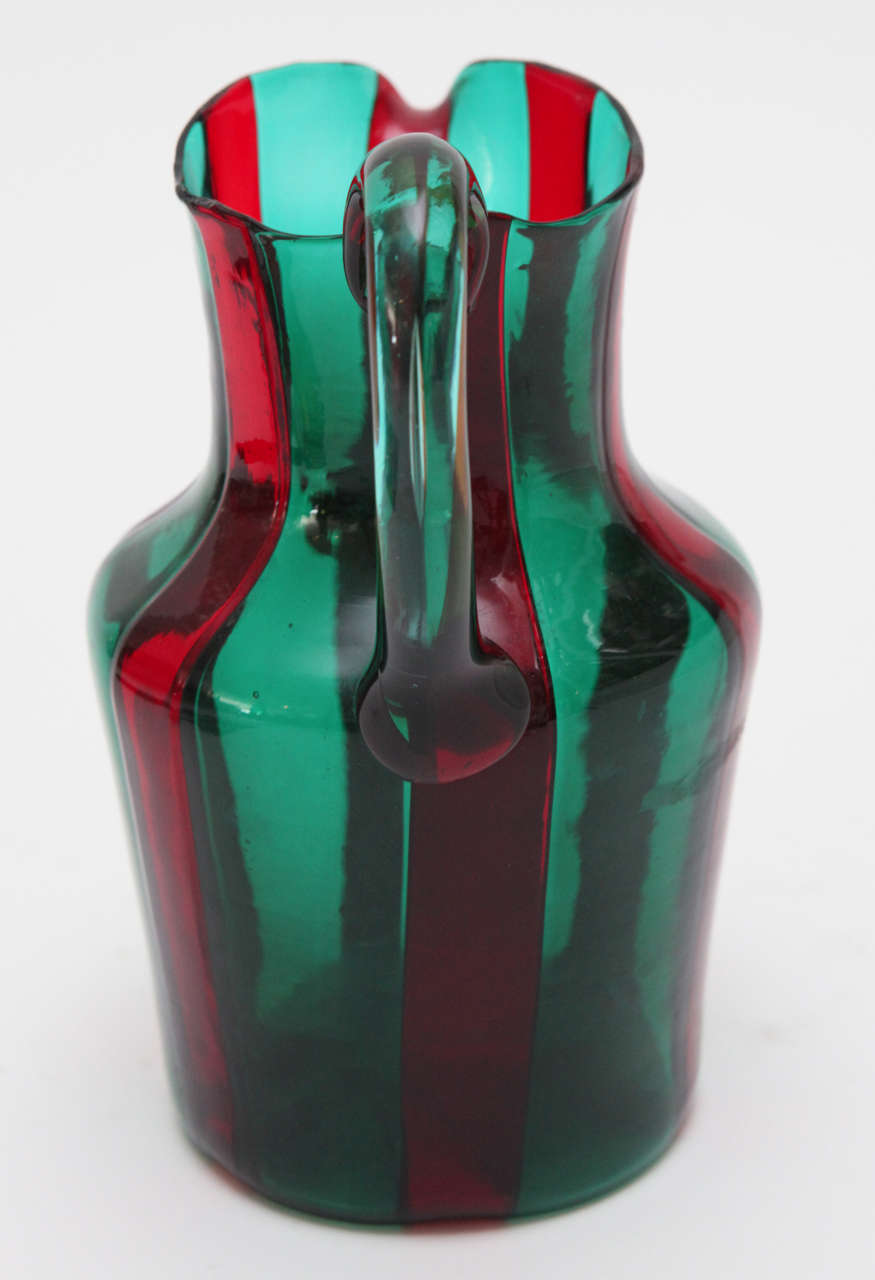 Mid-20th Century Red and Green Murano Glass Pitcher by Venini