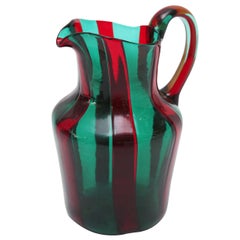 Vintage Red and Green Murano Glass Pitcher by Venini