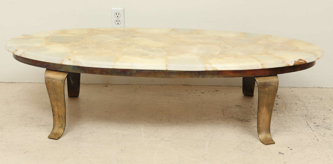 Mexican Tessallated Onyx Coffee Table with Brass Base by Arturo Pani
