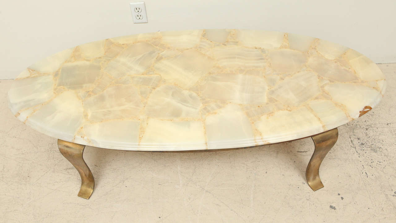 Tessallated Onyx Coffee Table with Brass Base by Arturo Pani In Excellent Condition In Los Angeles, CA