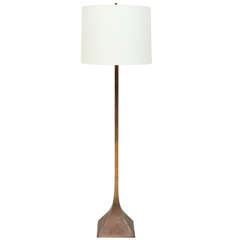 Brass Laurel Floor Lamp with Pyramid Base and Linen Shade