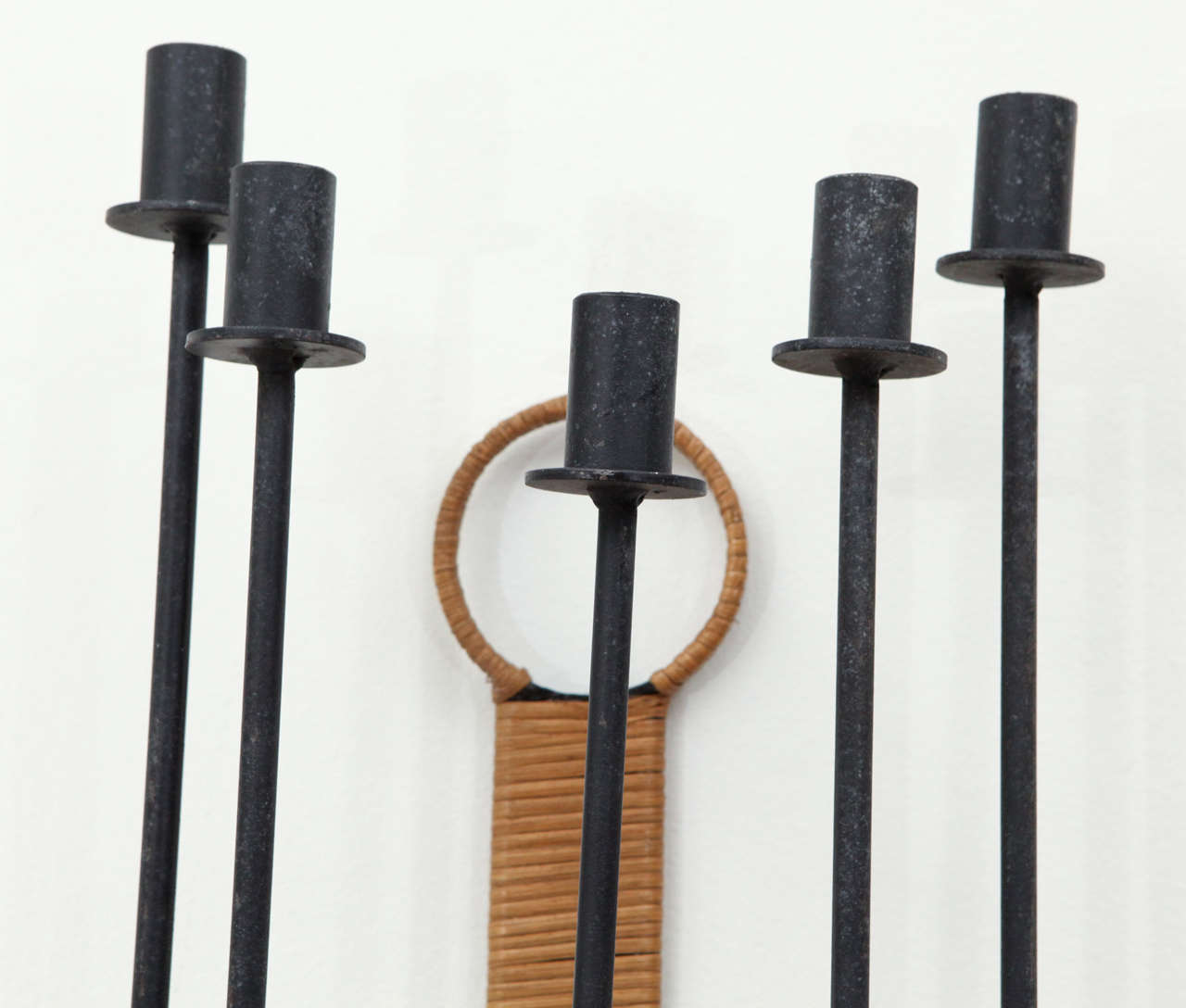 Mid-20th Century Iron and Cane Hanging Candelabra by Raymor