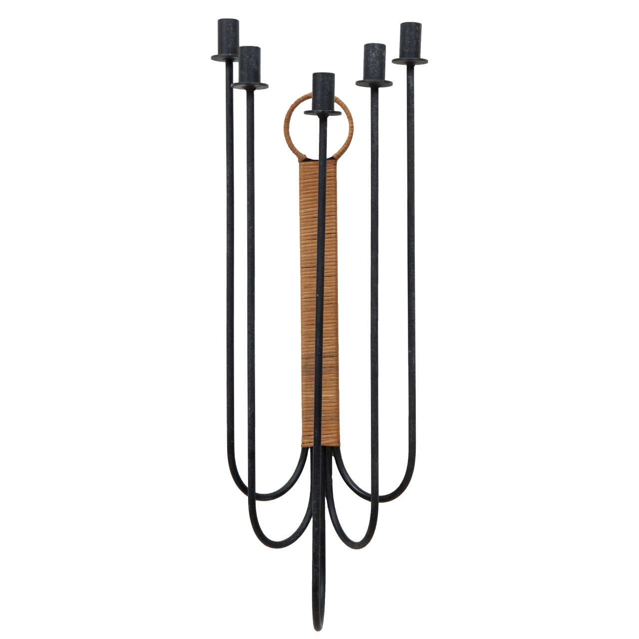 Iron and Cane Hanging Candelabra by Raymor