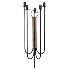 Iron and Cane Hanging Candelabra by Raymor