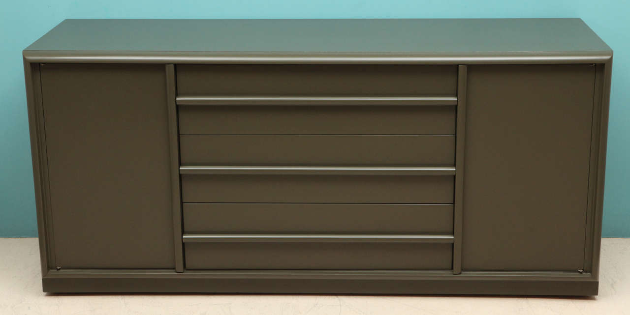 Olive Green Lacqered Chest by T.H. Robsjohn-Gibbings for Widdicomb.
New lacquer finish.