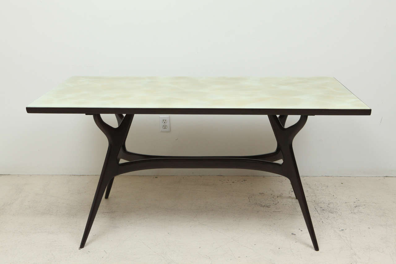 Ico Parisi Dining Table with Original Onyx Colored Glass Top