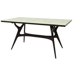 Ico Parisi Dining Table with Original Onyx Colored Glass Top Ico Parisi Dining Table with Original Onyx Colored Glass Top