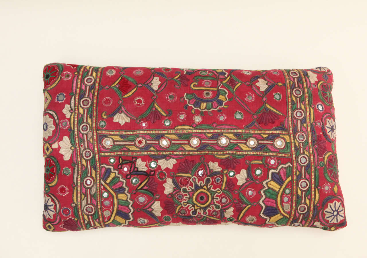Vintage Indian Shisha Mirrorwork Pillow