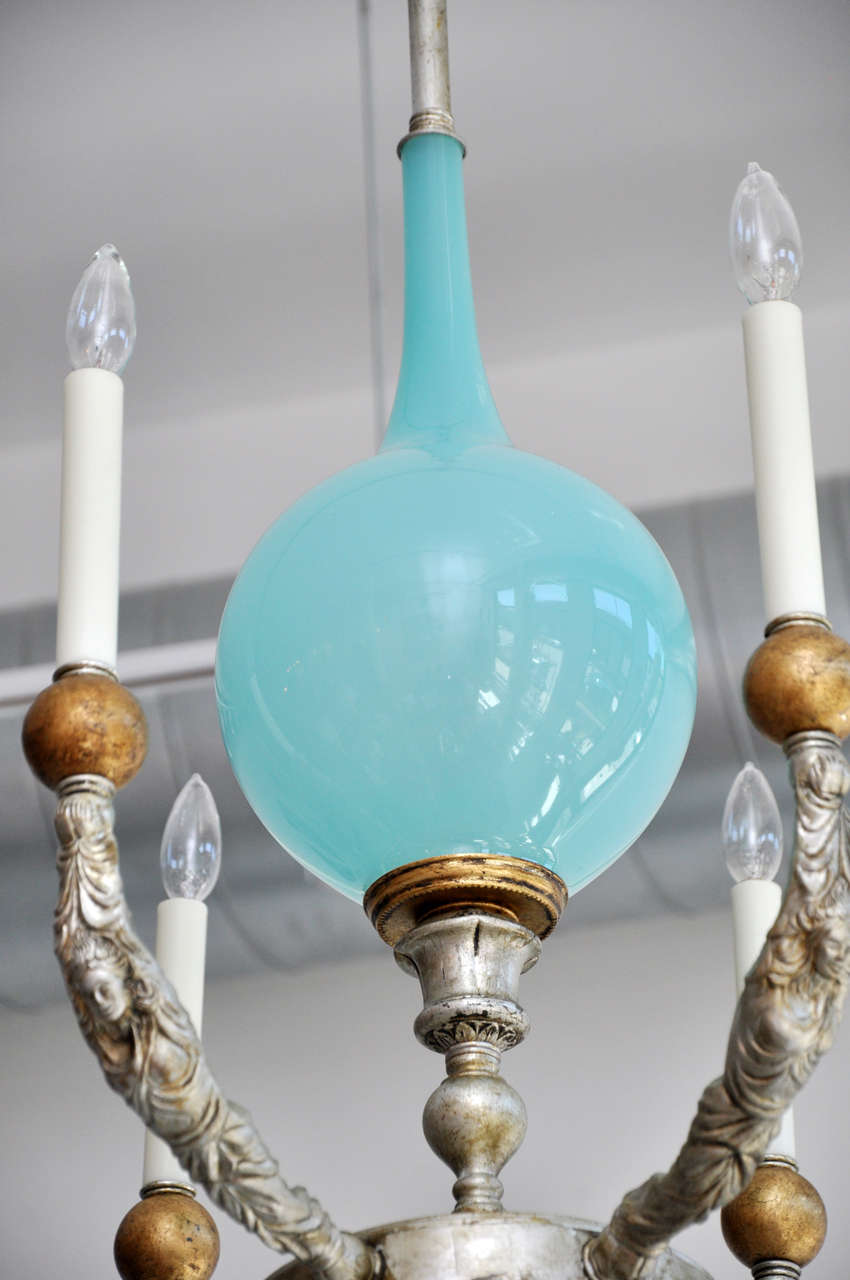 Contemporary Vintage Blue Murano Glass Chandelier- One of a Kind