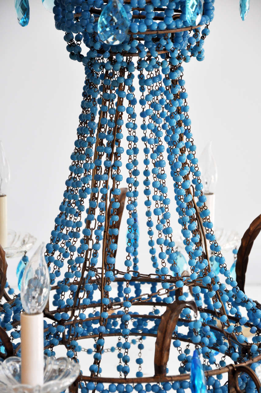 Blue Beaded French Empire Chandelier In Good Condition In Phoenix, AZ
