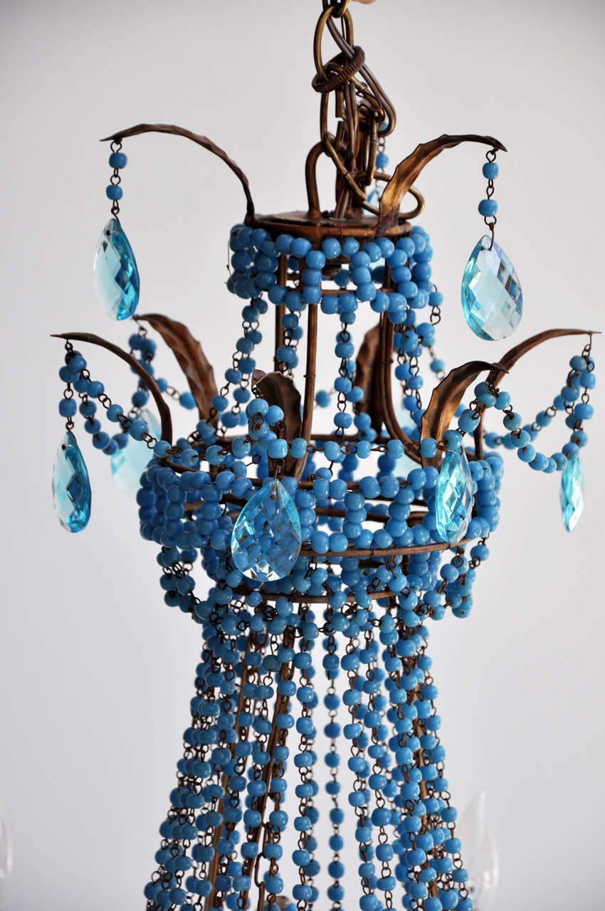 20th Century Blue Beaded French Empire Chandelier