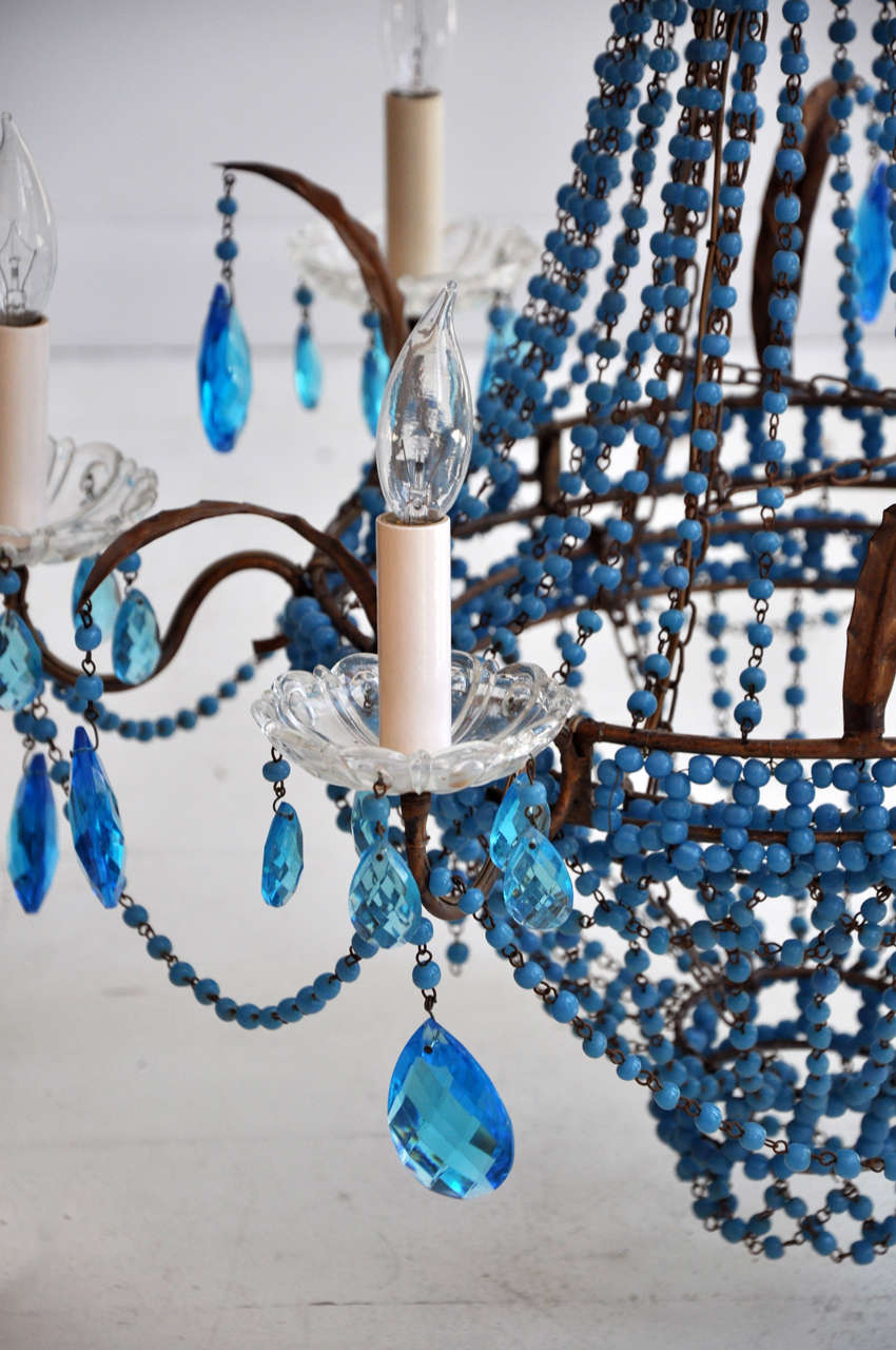 Blue Beaded French Empire Chandelier 1