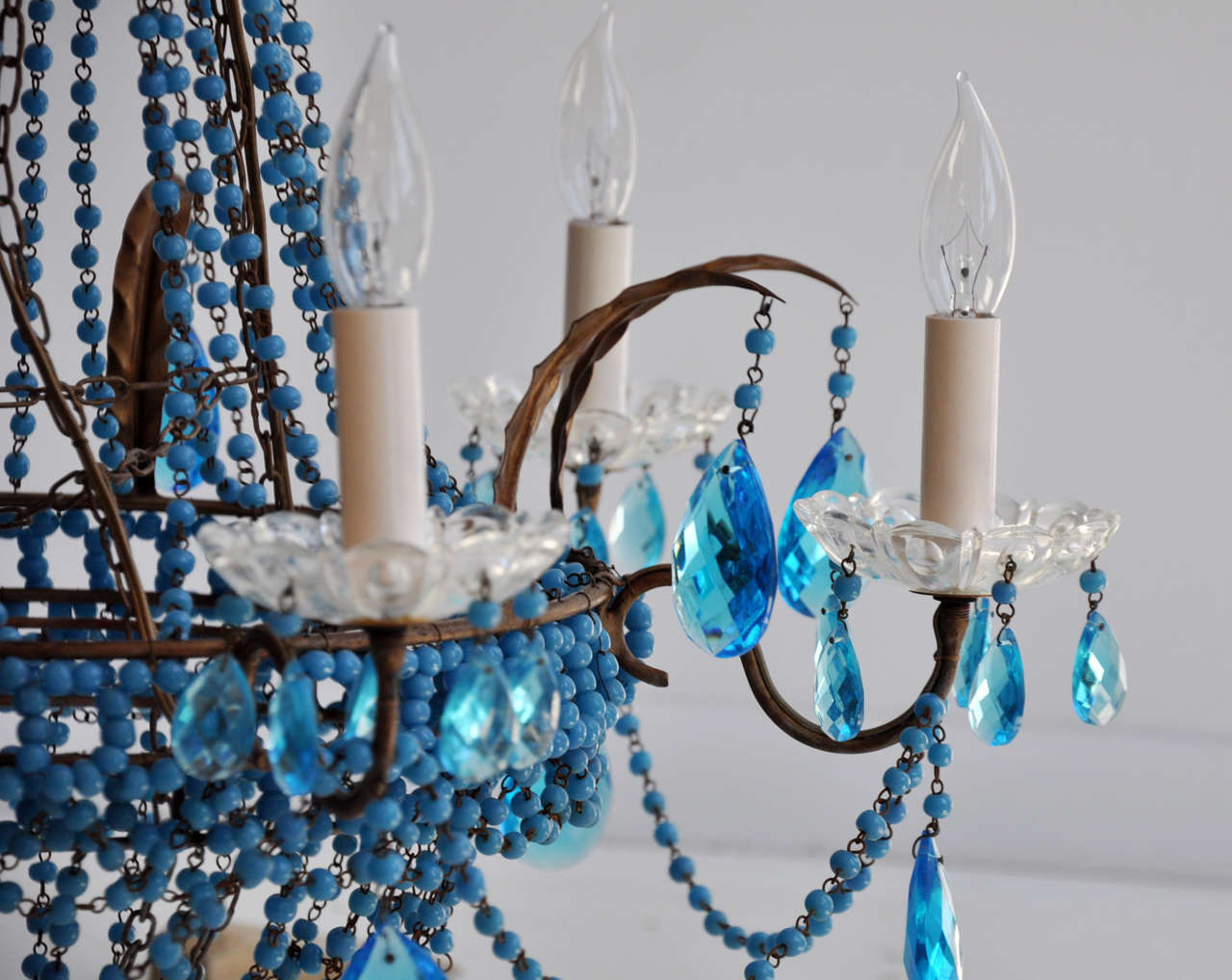 Blue Beaded French Empire Chandelier 2