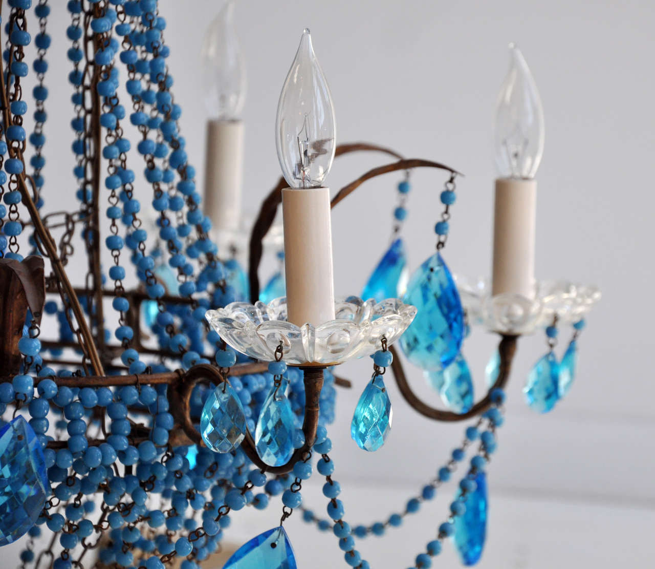 Blue Beaded French Empire Chandelier 3