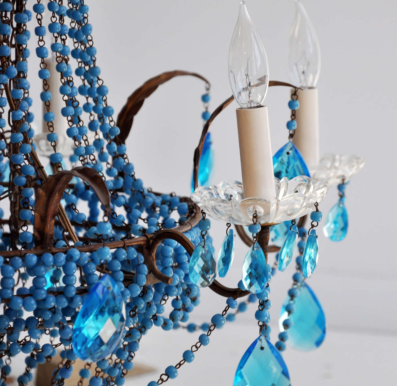 Blue Beaded French Empire Chandelier 4