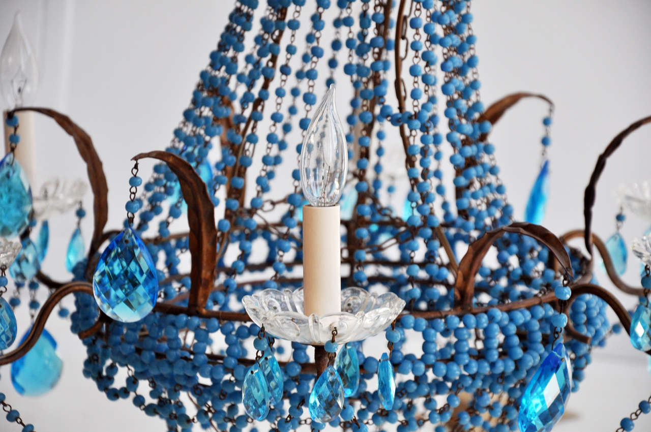 Blue Beaded French Empire Chandelier 5