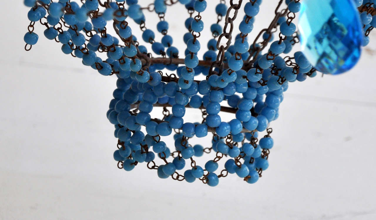 Blue Beaded French Empire Chandelier 6