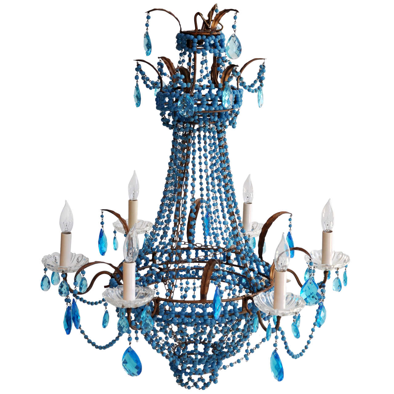 Blue Beaded French Empire Chandelier