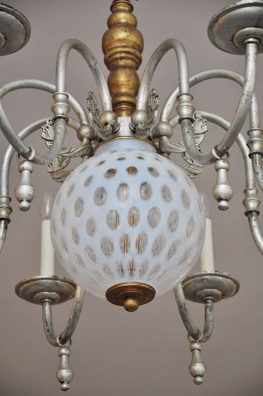 White Opalescent Glass Chandelier In Excellent Condition In Phoenix, AZ