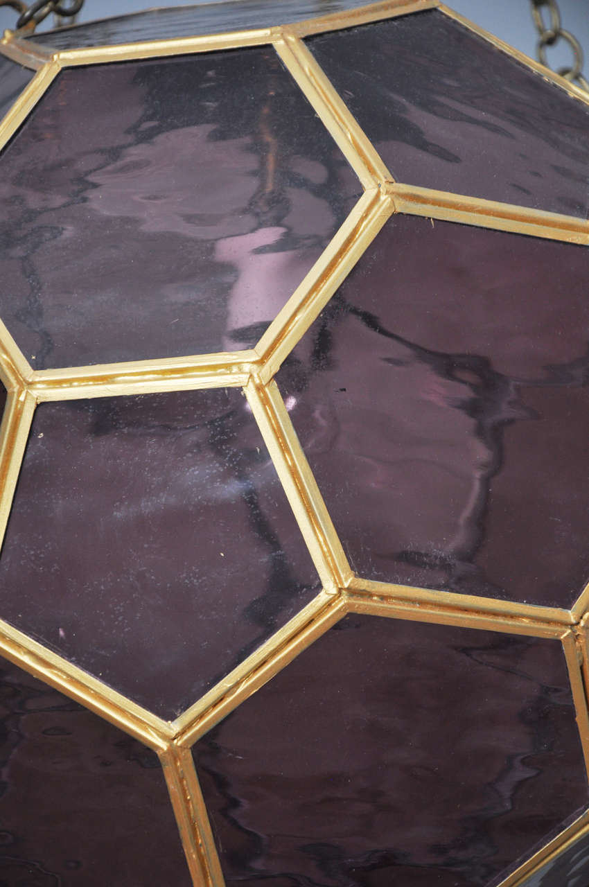 Amethyst Glass + Gold Honeycomb Chandelier In Excellent Condition In Phoenix, AZ