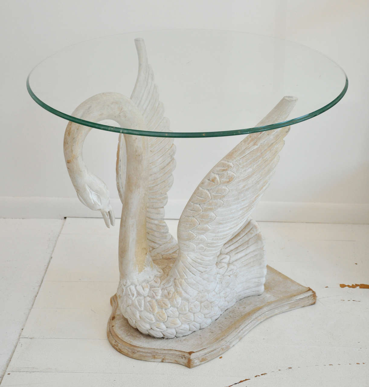 Antique Swan table base with glass top