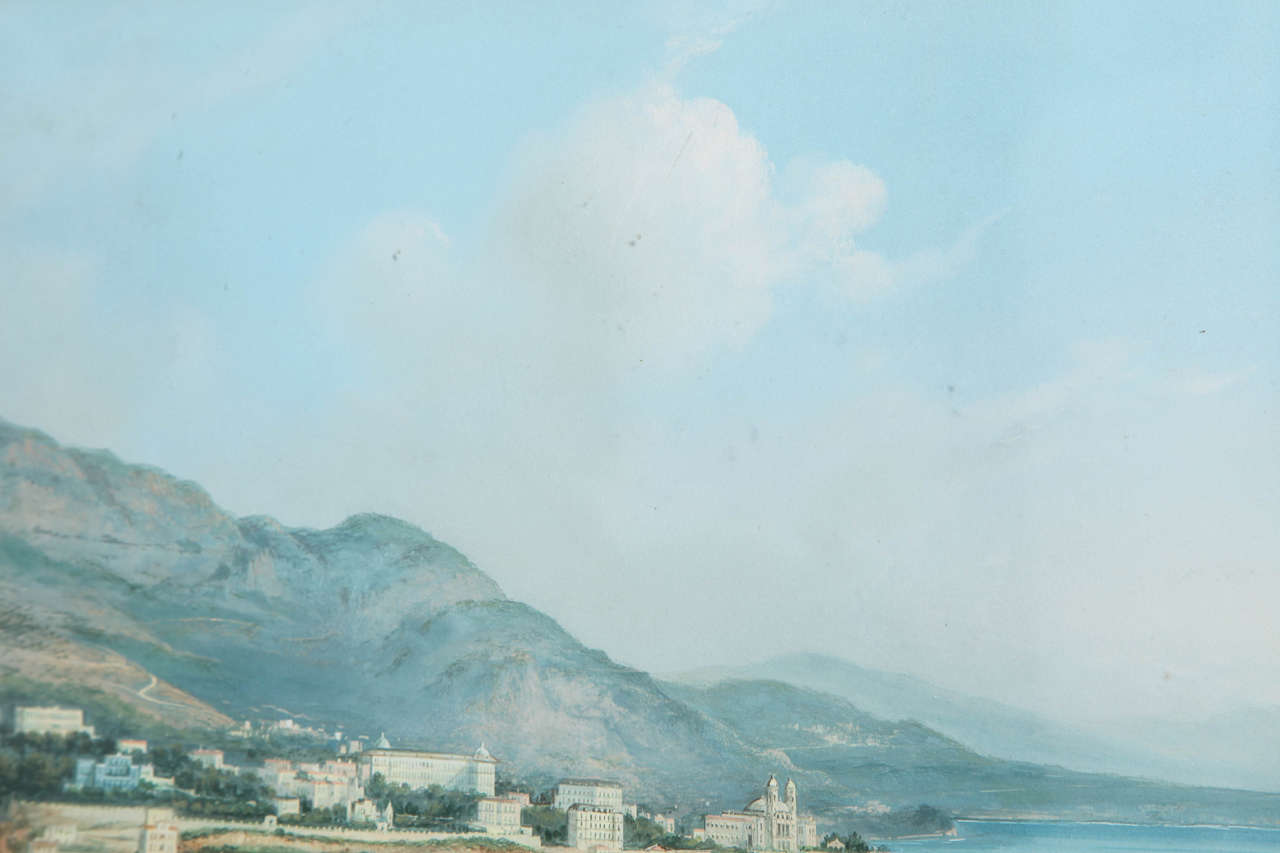 Italian Framed Gouache of the Bay of Naples For Sale