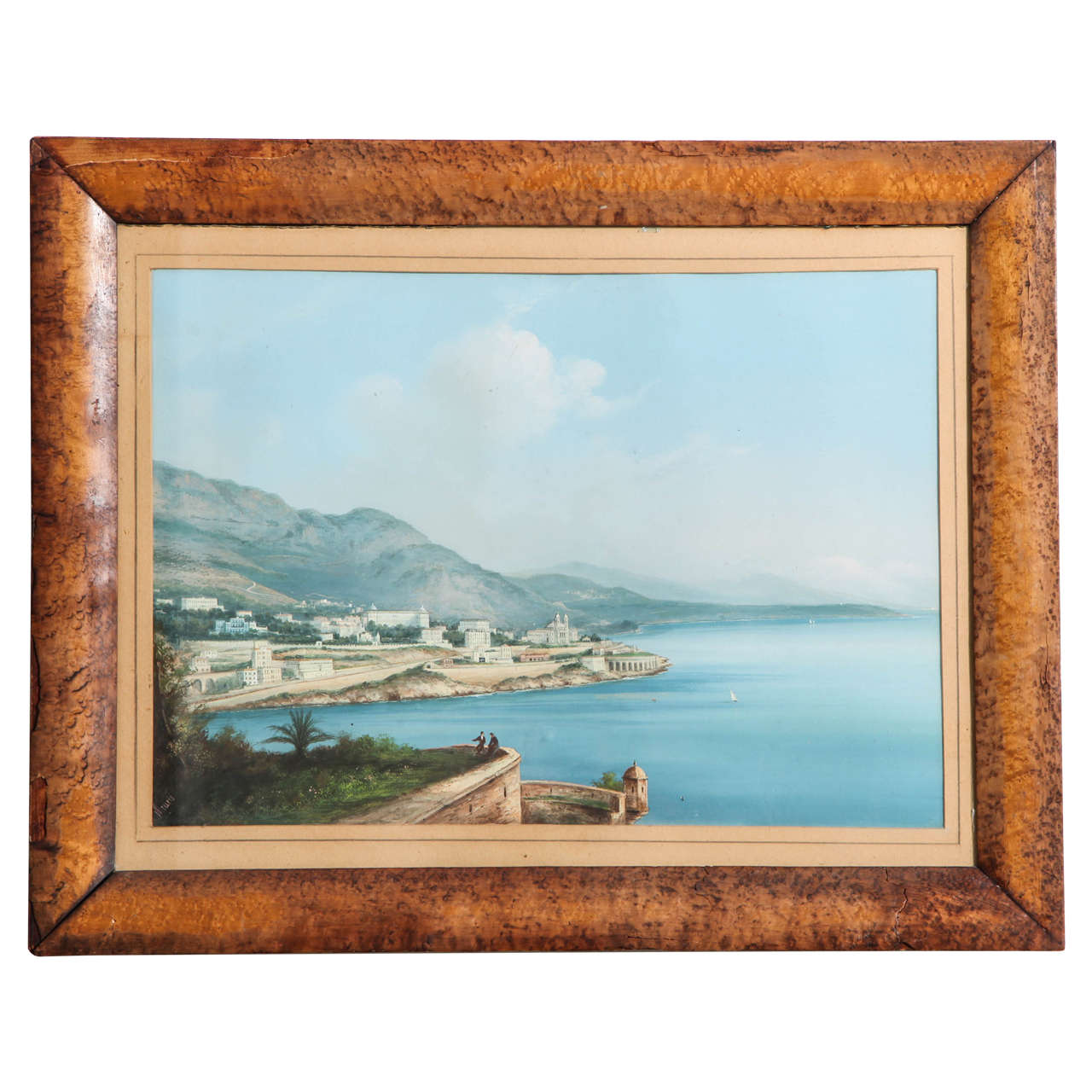 Framed Gouache of the Bay of Naples For Sale