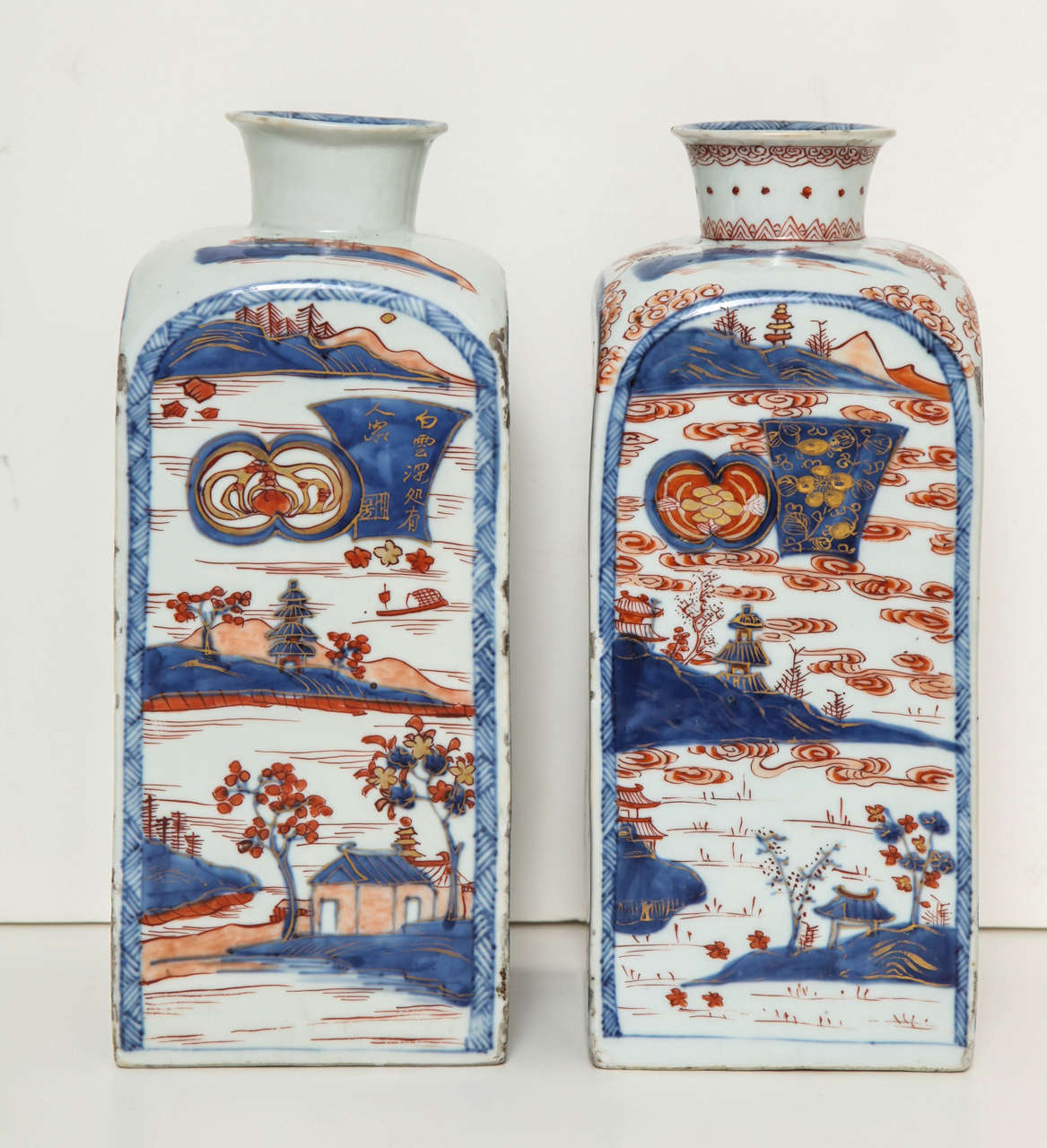 Chinese Export Pair of 18th Century Chinese Imari Vases