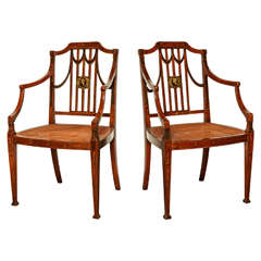 Pair of Adam Satinwood Painted Armchairs