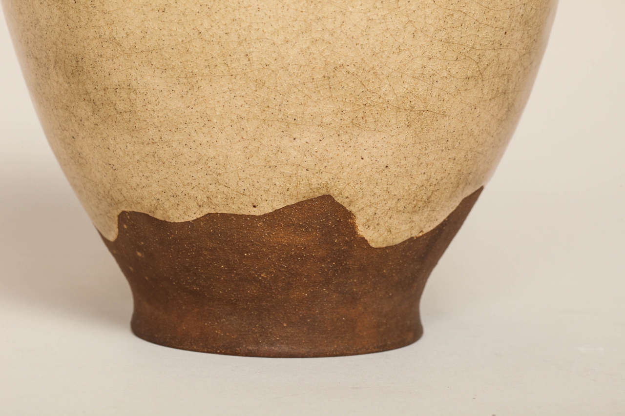 20th Century Henri Simmen French Art Deco Beige or Light Brown Stoneware Vase For Sale