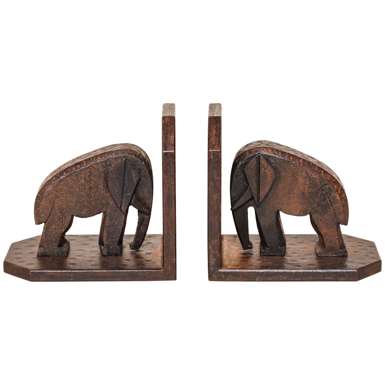 Michel Zadounaisky French Art Deco Wrought Iron Elephant Bookends For Sale