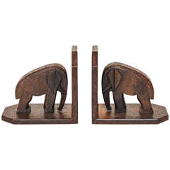 Antique Michel Zadounaisky French Art Deco Wrought Iron Elephant Bookends