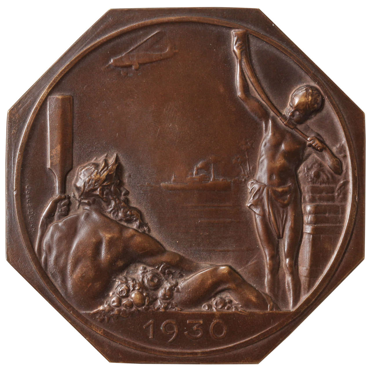 Belgian Art Deco Bronze Medal Commemorating the Exposition Internationale For Sale