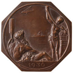 Belgian Art Deco Bronze Medal Commemorating the Exposition Internationale