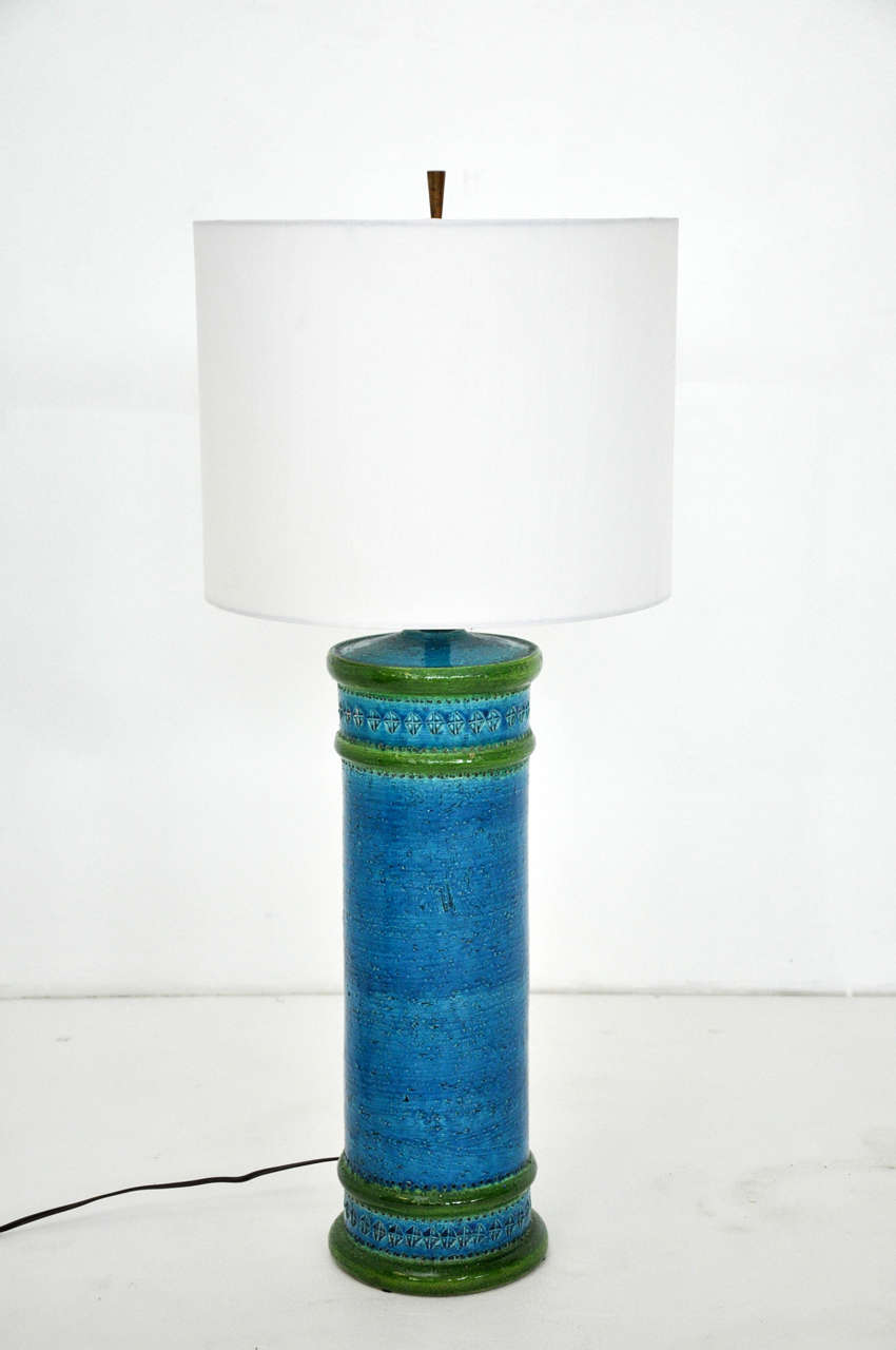 Italian Blue Green Ceramic Lamp by Bitossi for Raymor 2